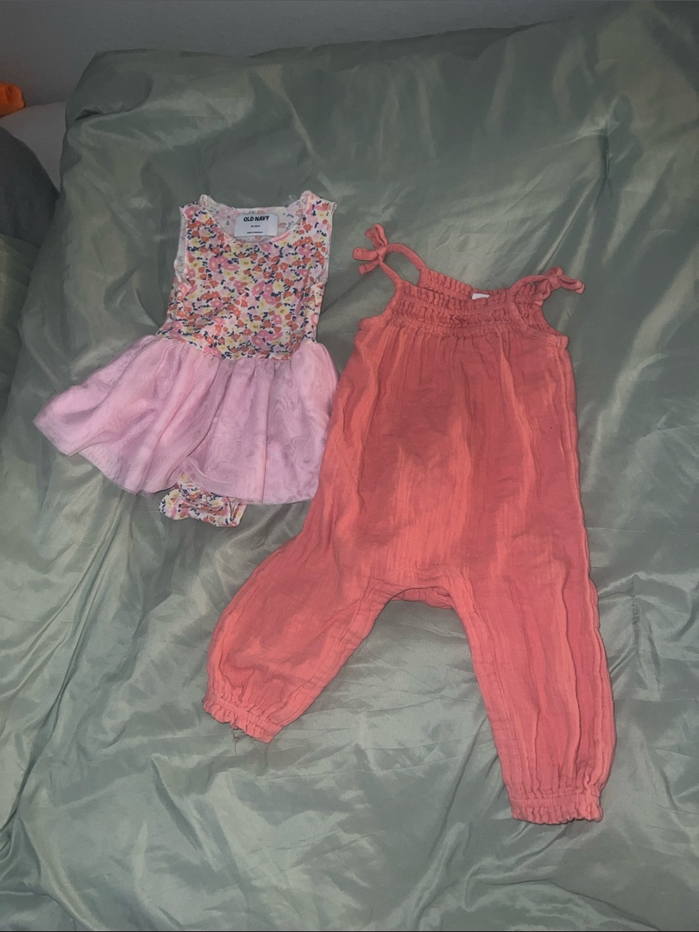 Old Navy Baby Girls Pink Floral Dress with Coral Tie-Strap Jumpsuit